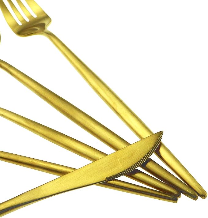 5-Piece 18/10 Stainless Steel Matte Gold Flatware Set - Image 5