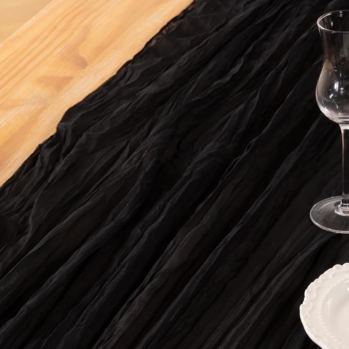 DeZerlor Black Cheesecloth Table Runner 1 Pack Halloween Runner | 120Inches - Image 6