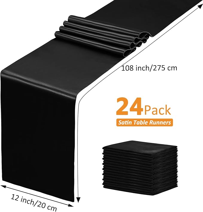 SiinvdaBZX 12 Pcs Black Satin Table Runner 12 x 108 inches Long | Bright Smooth - Image 4