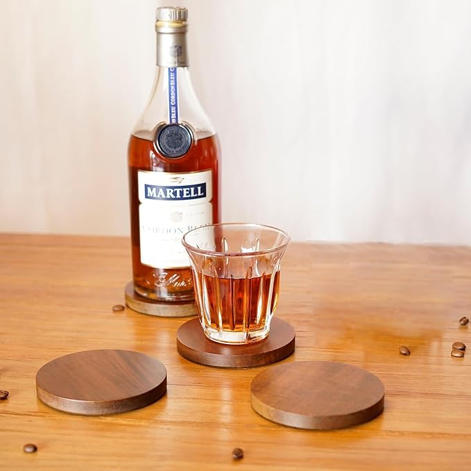 Acacia Wood Coasters with Iron Holder Stand - Image 4