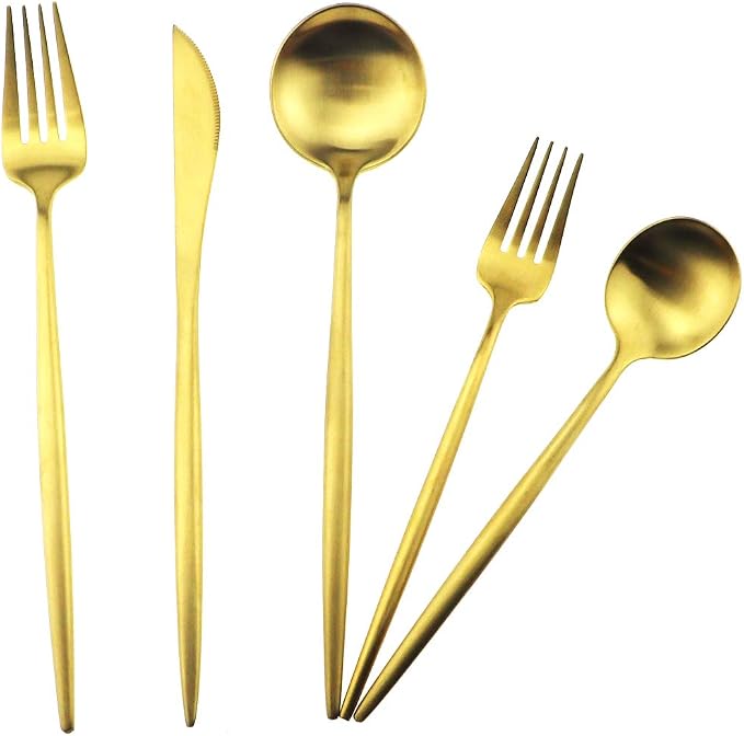 5-Piece 18/10 Stainless Steel Matte Gold Flatware Set - Image 7