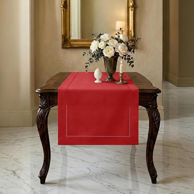 Signature Linen™ by D'Moksha Racing Red Table Runner 48 Inches, 100% Pure Linen by DMokshaHomes
