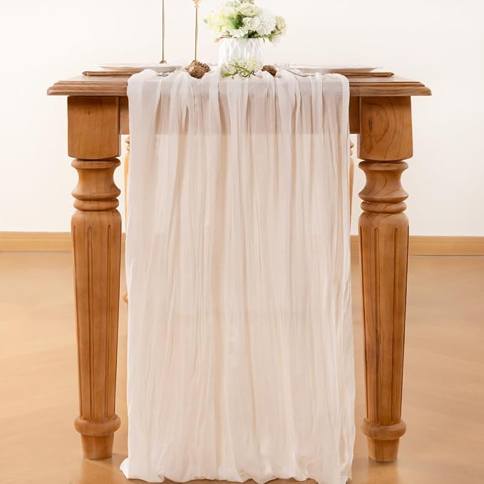 Ivory Cheesecloth Table Runner 120 Inches 10 Ft Gauze Table Runner | Summer - Image 2