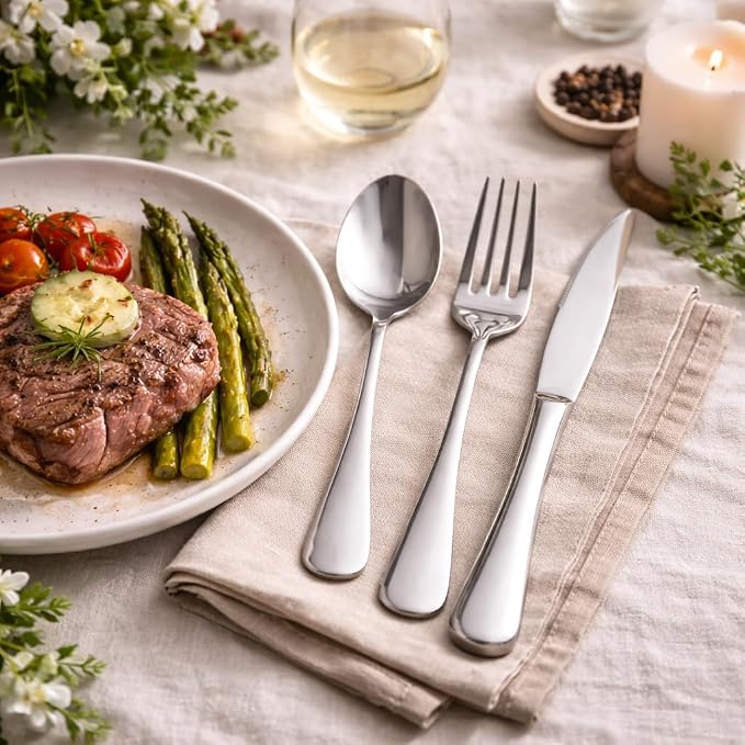 Silverware Set for 12, Stainless Steel Flatware Cutlery Set, Mirror Polished | - Image 3