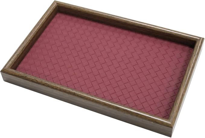 Wooden Valet Tray with Leather Base by Unknown