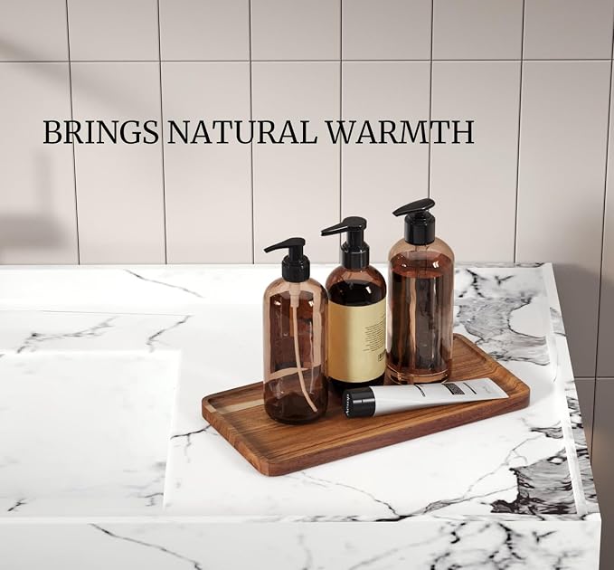 VERTORGAN 2 Pack Acacia Wood Serving Tray, 9.8x5.9 Inch Trays, Home Decor | - Image 4