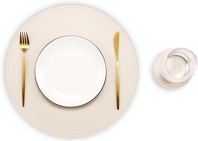 Set of 8 Faux Leather Round Placemats and Coasters, Coffee Mats Kitchen Table by JOVONO