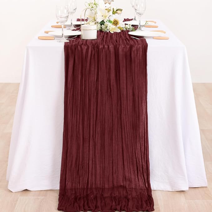 6 Pack Burgundy Cheesecloth Table Runner 10ft Sheer Gauze Events Decor | - Image 5
