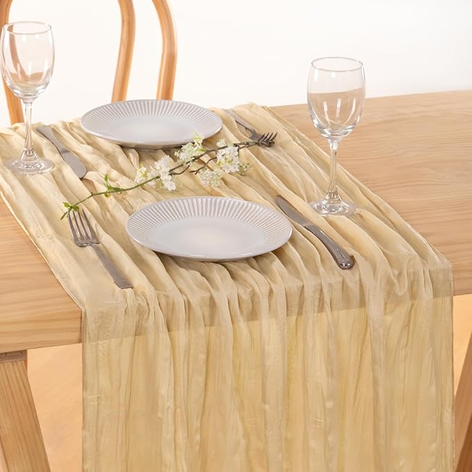 8 Pack Champagne Cheesecloth Table Runner 10ft Boho Sand Gauze Decor | - Image 2
