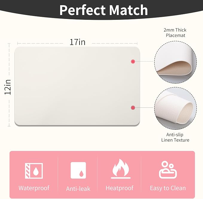 Maxpearl Faux Leather Placemats Set of 4, Ivory White | Waterproof - Image 7