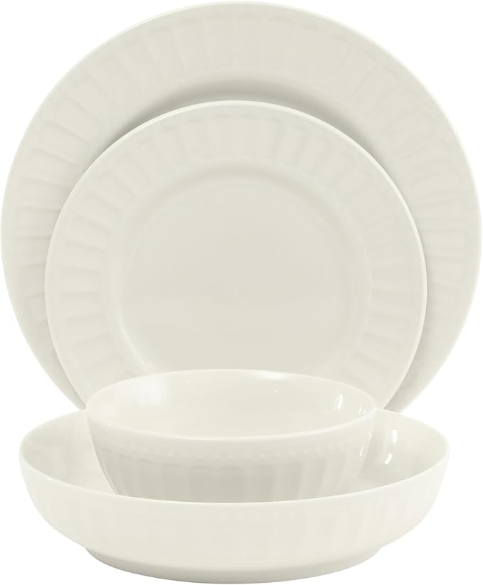 Gibson Home Melbourne White Plates and Bowls Set, 16 Piece Embossed Ceramic - Image 8