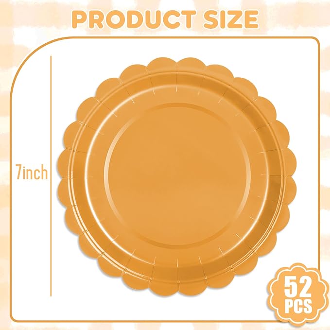 52 Pcs Orange Paper Plates 7 Inch Scalloped Dessert Plates - Image 2