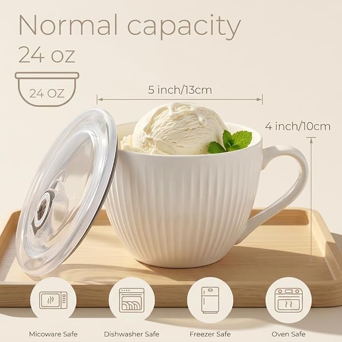 24oz Soup Mug with Handle & Lid, Microwave Soup Bowl/Cup, Ice Cream and - Image 2