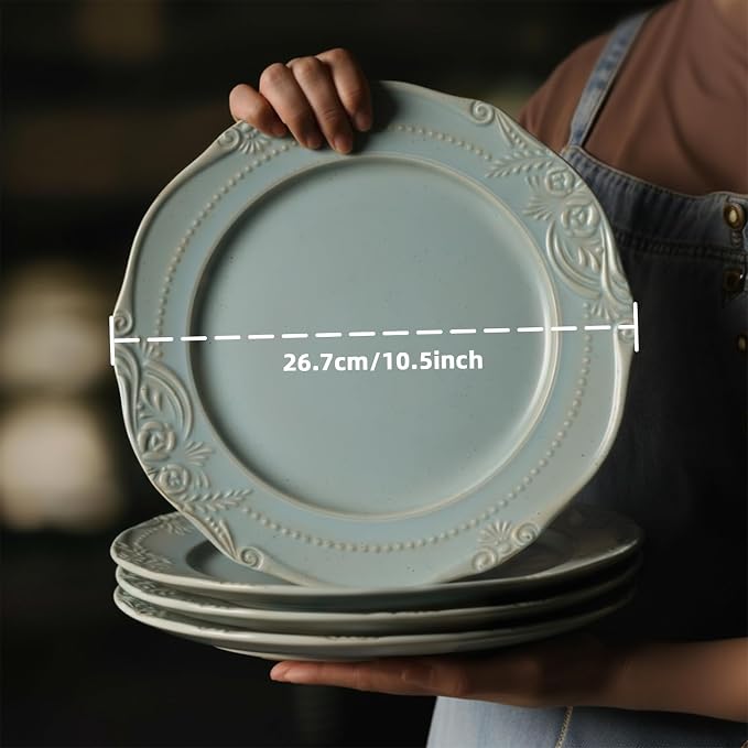 salad plates set of 4, 10.5 inch Reactive Glaze Stoneware Dinner Dish Set - Image 3