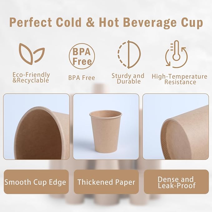 Lamosi 200 Pack 8 oz Kraft Paper Cups, Suitable - Image 3