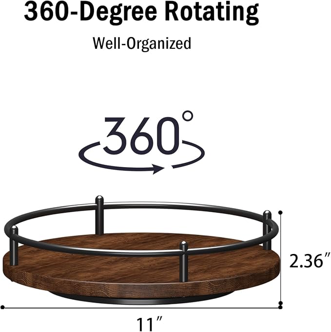 Lazy Susan Organizer：11 Inch Black Wooden Turntable Holder - Image 3