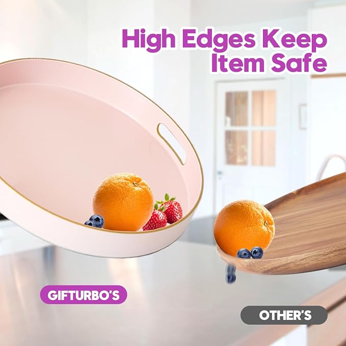 Gifturbo Matte Pink Decorative Serving Tray, Round Serving Trays - Image 4