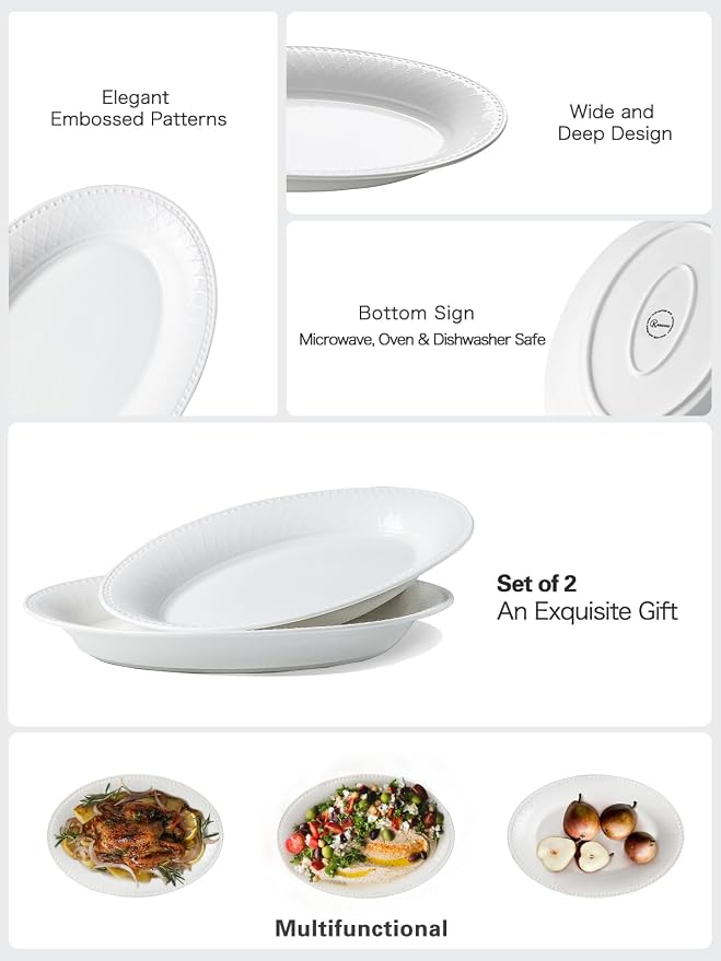 Kanwone Ceramic Large Serving Bowls, Oval Serving Platters - Image 3
