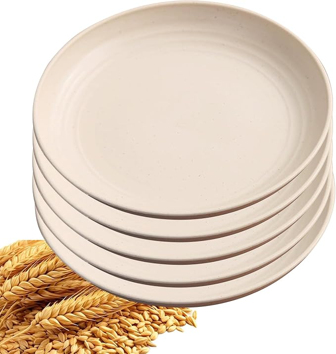 5Pcs Dinner Plates Wheats Straw Plates Set Unbreakable Reusable, Lightweight by Unknown