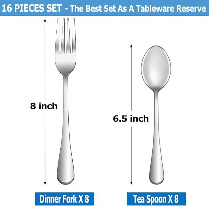 16 Pcs Forks and Spoons Silverware Set, Food Grade Stainless Steel Flatware - Image 2