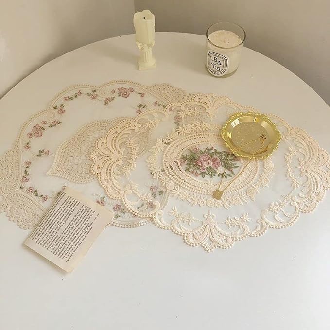 2Pack Retro Lace Placemats, French Crochet Doilies, Handmade Embroidered Table - Image 5