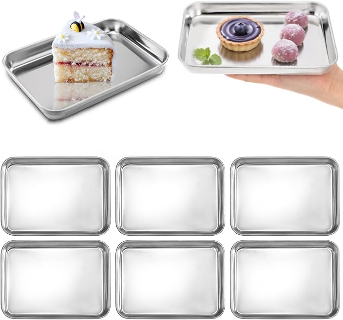 Lyellfe 6 Pack Small Stainless Steel Plates, 9.2''L x 7''W | Mini Metal Food by Lyellfe