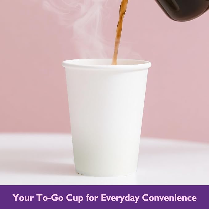 12 oz White Paper Coffee Cups, Disposable Hot Cups - Image 3