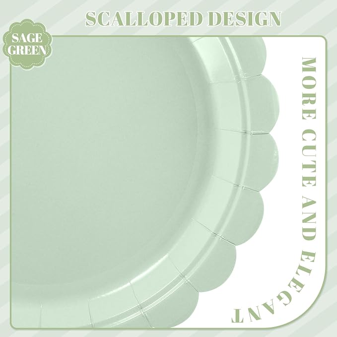 NatNarr 30 Pk Appetizer Cake Cockatil Plates 7" Scalloped Sage Green Plates | - Image 3