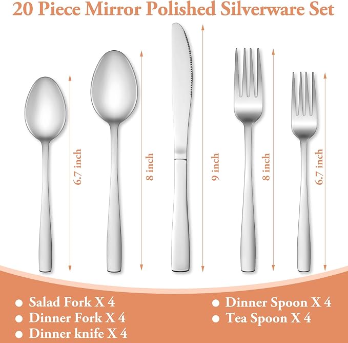 20 Pcs Silverware Set, Stainless Steel Flatware Set - Image 2