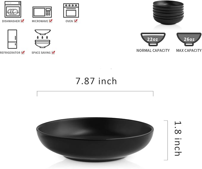 Selamica Ceramic 7.8 inch pasta bowls, 26 Ounce large serving porcelain salad - Image 2
