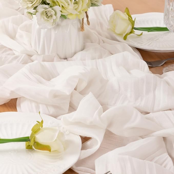 Ivory Cheesecloth Table Runner 160 Inches 14 Ft Gauze Table Runner | Summer - Image 6