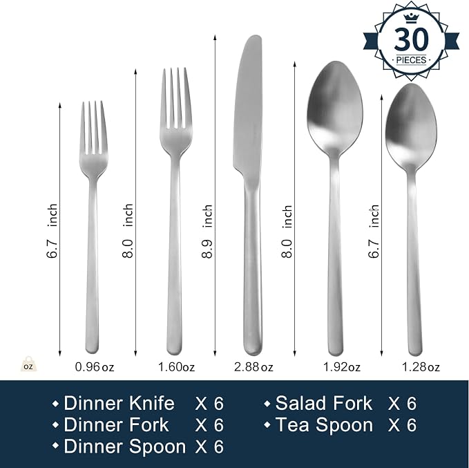 30 Pieces Silverware Set, Flatware Cutlery Set - Image 2