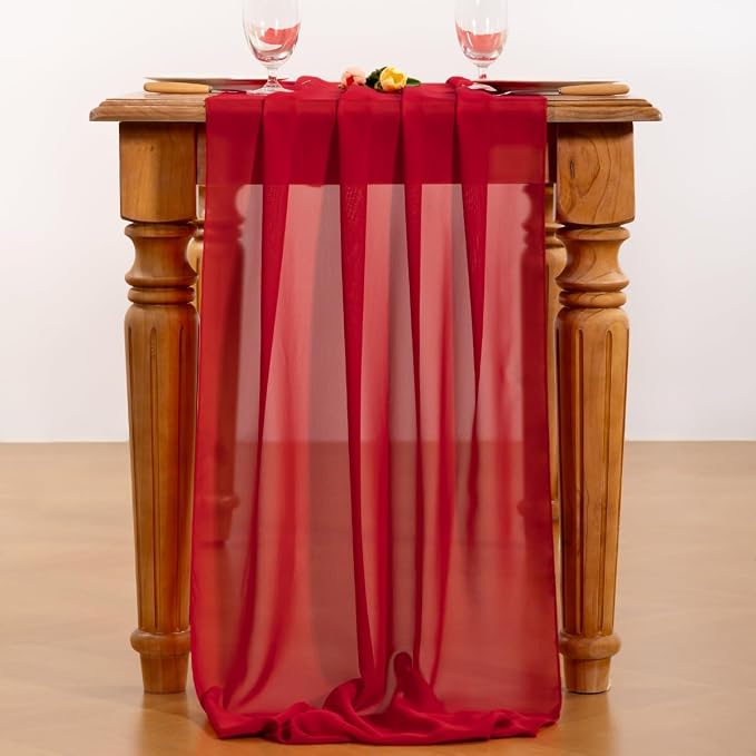 Red Chiffon Table Runner Summer Boho Wedding Birthday Party Decor | 14ft 29x120 - Image 2