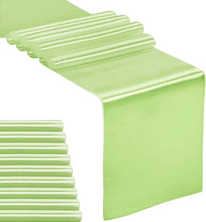 10-Pack Satin Table Runner Light Green 12 x 108 inches Long, Table Runners by Hahuho