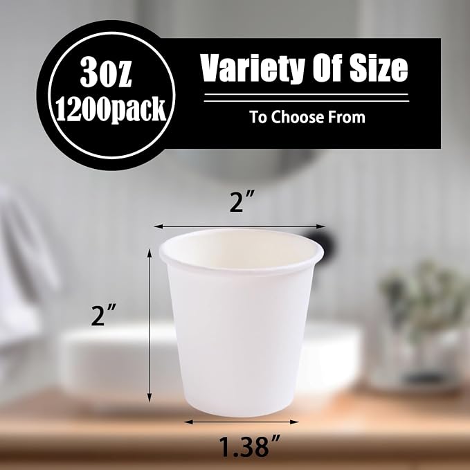 Lamosi 1200 Pack 3 oz Paper Cups, Disposable Small Mouthwash Cup | 3oz Mini - Image 2