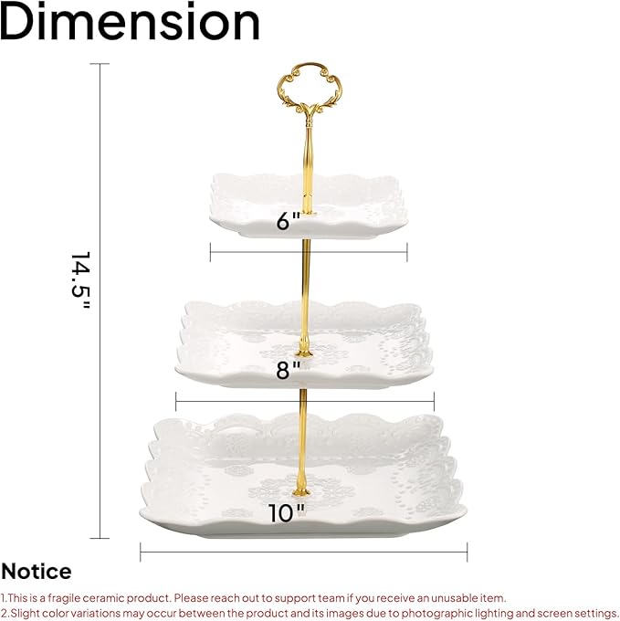 Sumerflos 3 Tier Porcelain Cupcake Stand, Tiered Serving Cake Stand, Square - Image 2