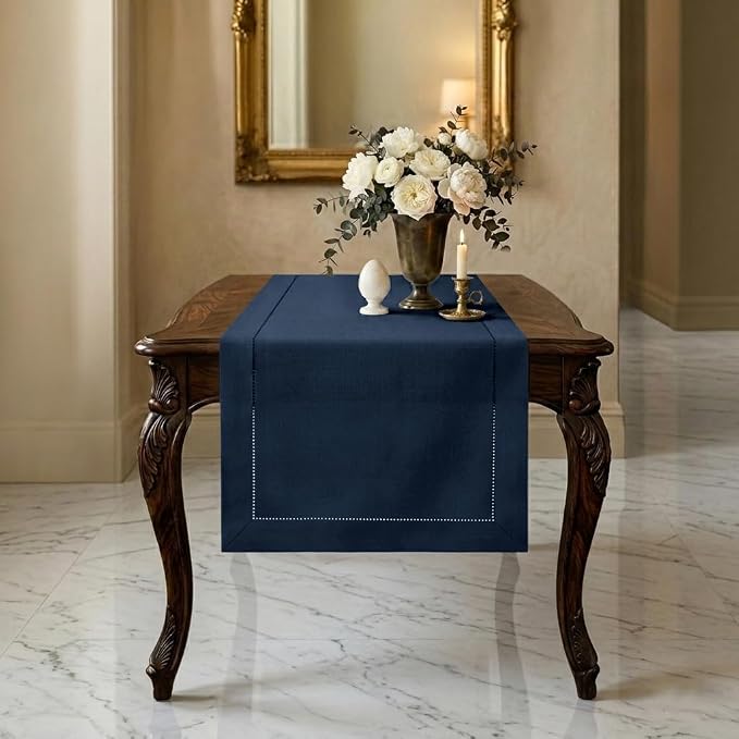 Signature Linen™ by D'Moksha Navy Blue Table Runner 48 Inches, 100% Pure Linen by DMokshaHomes