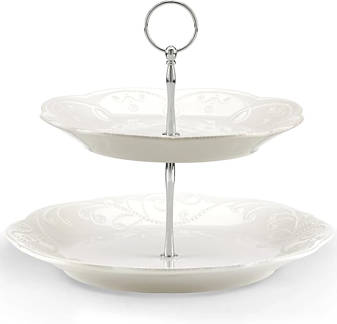 Lenox French Perle White Stoneware 2-Tier Serving Tray | dishwasher safe by Lenox