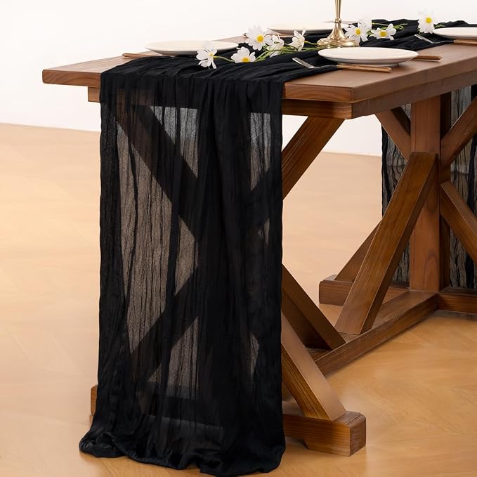 Cheesecloth Table Runner Summer Boho Wedding Birthday Party Home Decor | Black - Image 5
