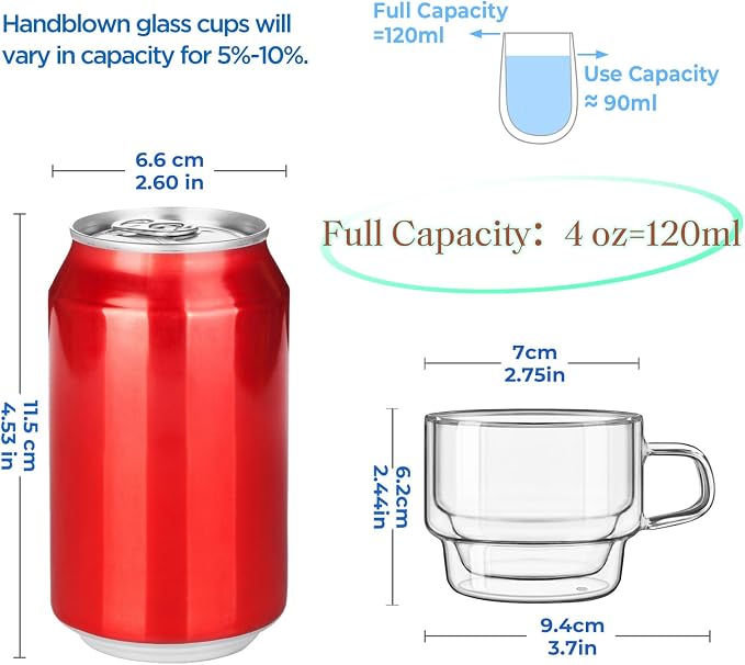 glastal 4 oz Stackable Glass Cups Espresso Cups Double Walled Espresso Glasses - Image 2