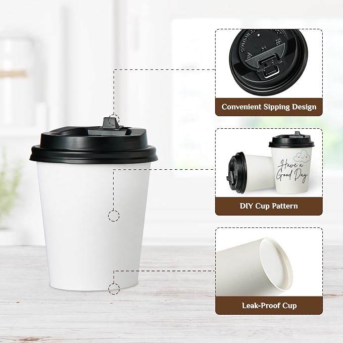 Vplus 500 Pack 8 OZ Paper Coffee Cups - Image 5
