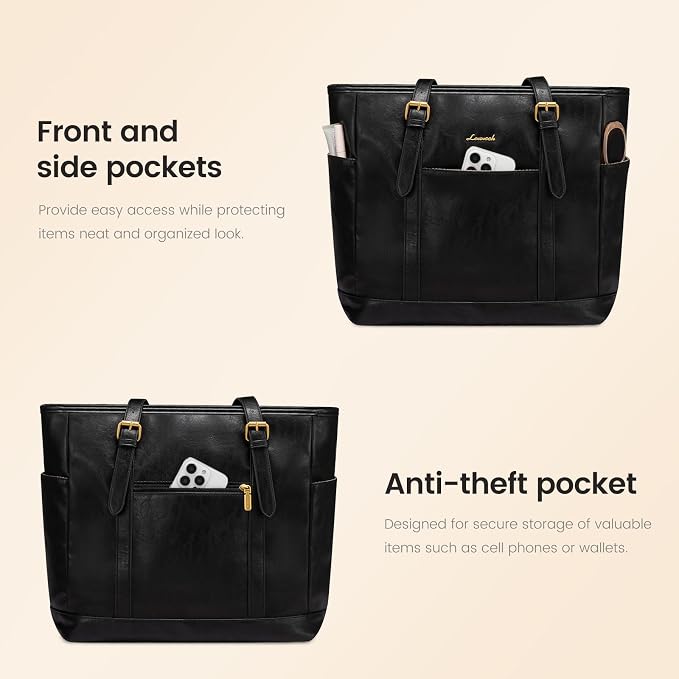 LOVEVOOK Laptop Tote Bag for Women, Vintage Leather Work Tote Bag for Women - Image 5