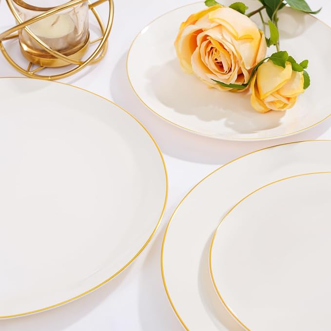 Nervure 100Pcs Ivory and Gold Plastic Plates, 7.5″Disposable Dessert Plates | - Image 5