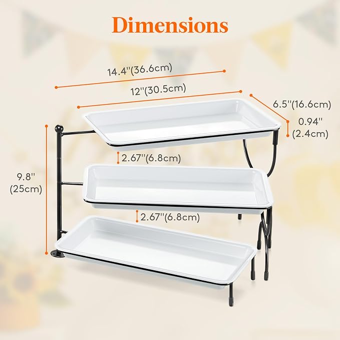 Lifewit 3 Tier Serving Tray, 30 x 17 cm/12 x 6.5" White Plastic Tiered Food - Image 2
