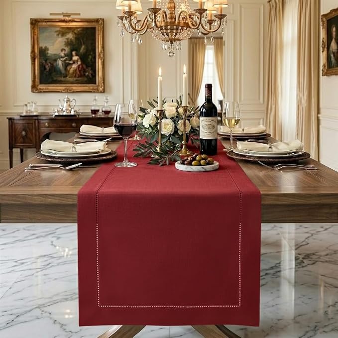 Signature Linen™ by D'Moksha Red Table Runner 108 Inches Long, 100% Pure Linen by DMokshaHomes