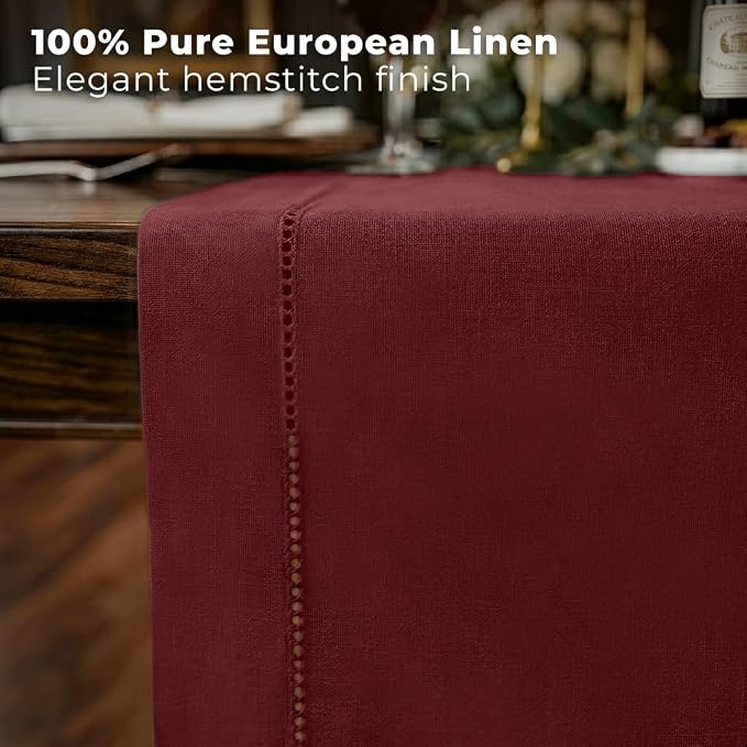 Signature Linen™ by D'Moksha Red Garnet Table Runner 108 Inches Long, 100% Pure - Image 2