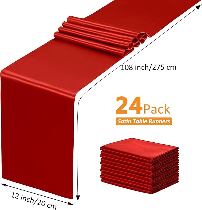 SiinvdaBZX 4 Pcs Red Satin Table Runner 12 x 108 inches Long | Bright Smooth - Image 4