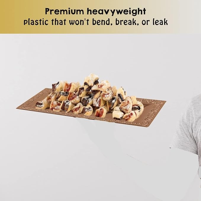 14" x 7.5" Rose Gold Lace Rim Plastic Serving Trays & Platters | Heavy Duty - Image 4