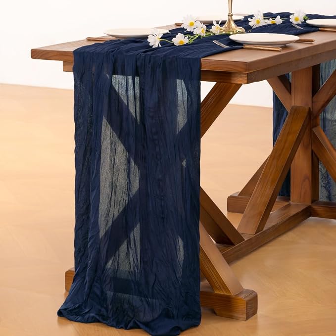 Cheesecloth Table Runner Summer Boho Wedding Birthday Party Home Decor | Navy - Image 5