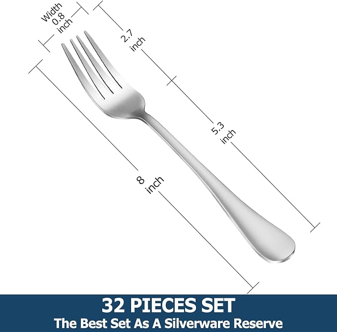 32 Piece Dinner Forks Set, Food-Grade Stainless Steel Silverware Forks - Image 2